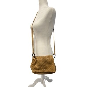 C E M Crossbody Fold Over Leather Bag in Tan